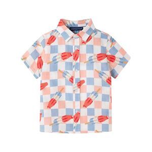 Andy & Evan Boys Crosshatch Checkered Pop Button-Down Shirt, White